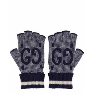 Gucci Unisex Navy Blue GG Knit Gloves